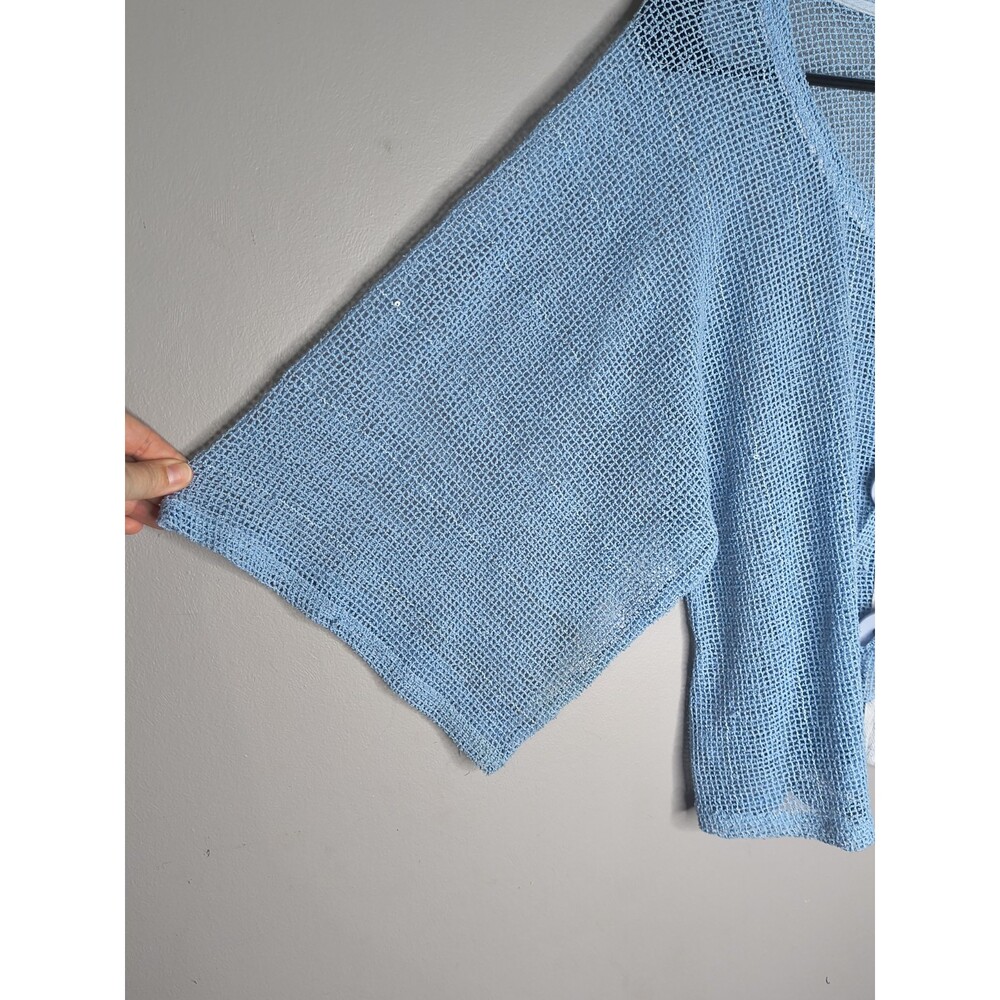 Noelle One Size Sheer Topper Blue Lightweight Breathable 3/4 Sleeve Blouse - Picture 3 of 14